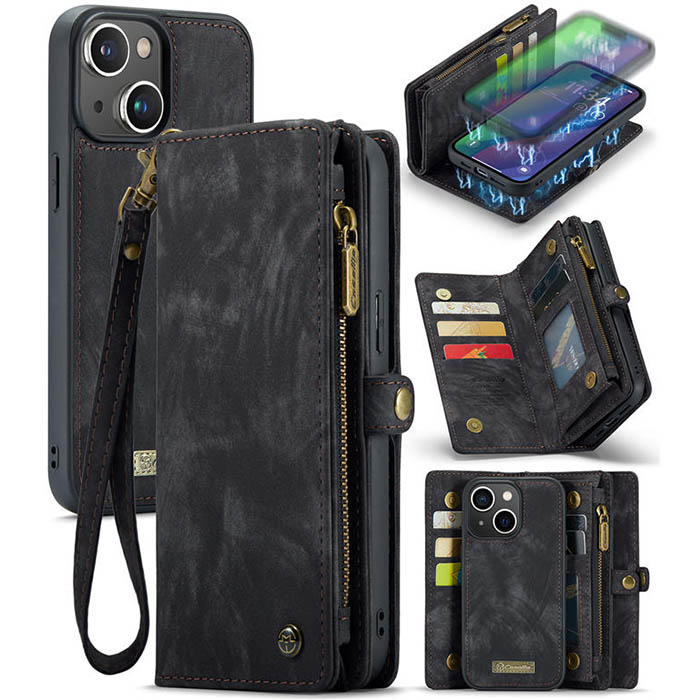 CaseMe iPhone 15 Wallet Case with Wrist Strap Black - Click Image to Close