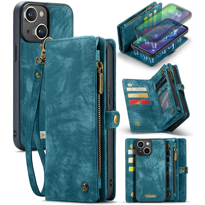 CaseMe iPhone 15 Wallet Case with Wrist Strap Blue - Click Image to Close