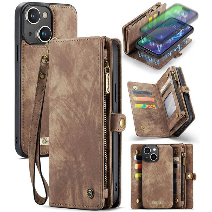 CaseMe iPhone 15 Wallet Case with Wrist Strap Coffee