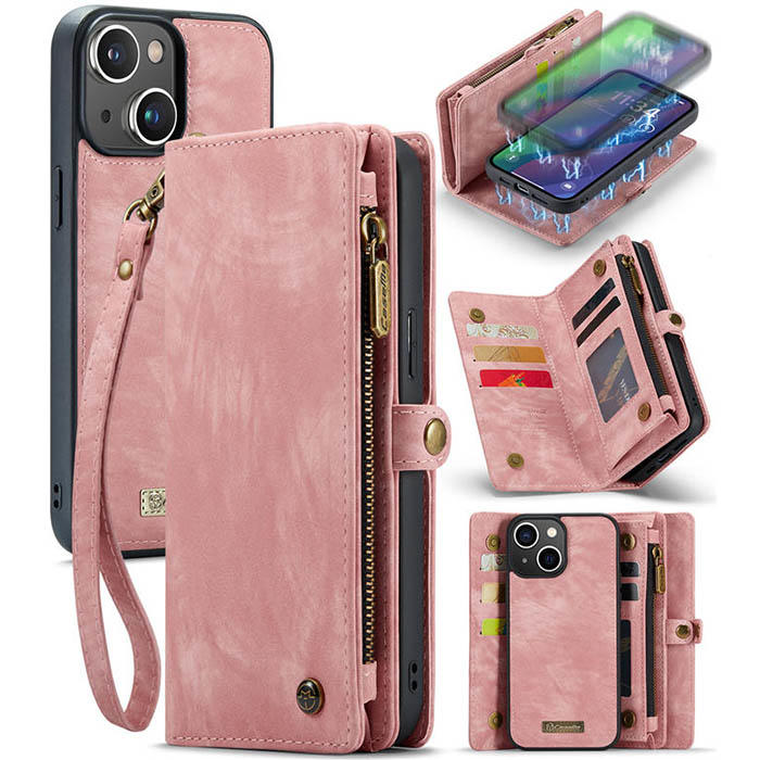 CaseMe iPhone 15 Plus Wallet Case with Wrist Strap Pink