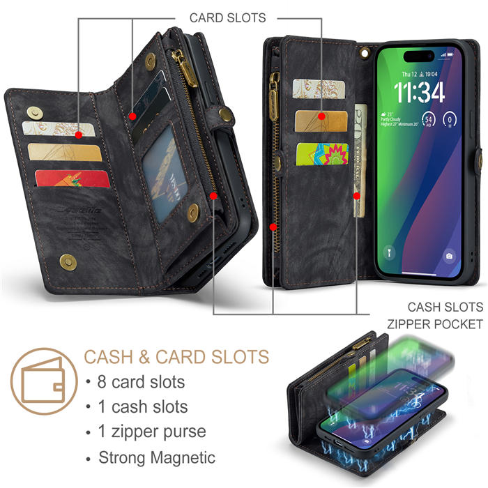CaseMe iPhone 15 Wallet Case with Wrist Strap