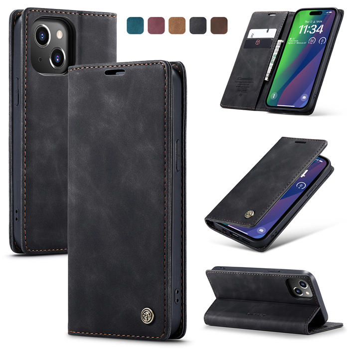 CaseMe iPhone 15 Wallet Magnetic Suede Leather Case Black - Click Image to Close