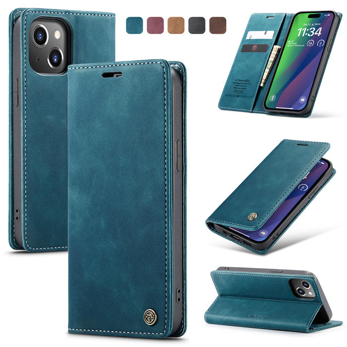 CaseMe iPhone 15 Wallet Magnetic Suede Leather Case Blue - Click Image to Close