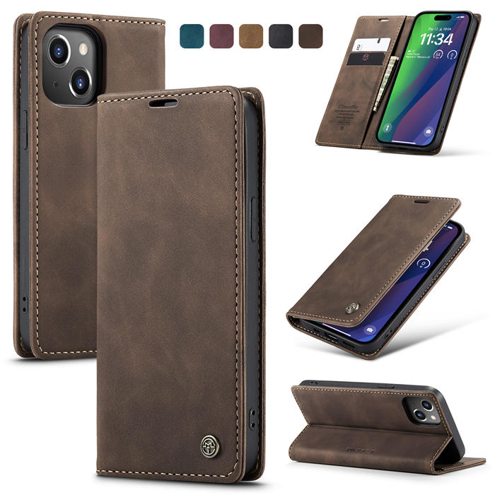 CaseMe iPhone 15 Plus Wallet Magnetic Suede Leather Case Coffee