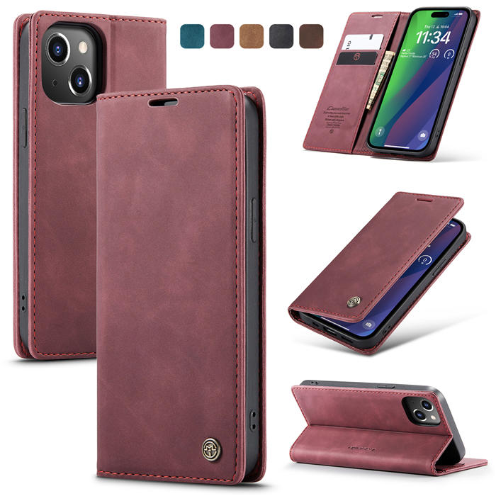 CaseMe iPhone 15 Wallet Magnetic Suede Leather Case Red