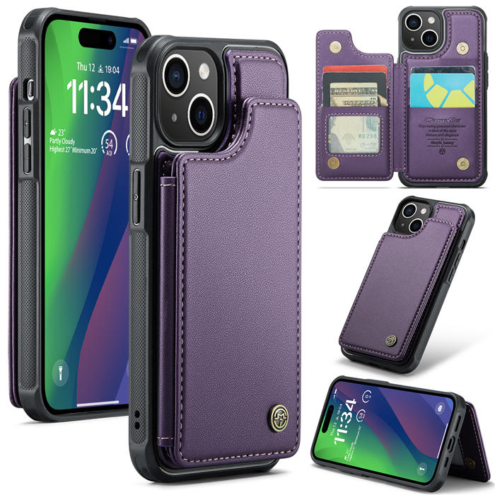 CaseMe iPhone 15 RFID Blocking Card Holder Case Purple