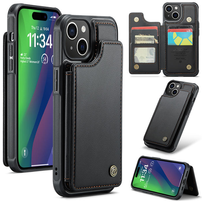 CaseMe iPhone 15 Plus RFID Blocking Card Holder Case Black