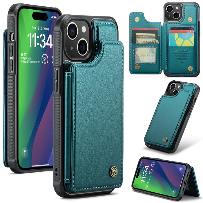 CaseMe iPhone 15 Plus RFID Blocking Card Holder Case Green