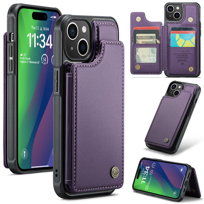 CaseMe iPhone 15 Plus RFID Blocking Card Holder Case Purple