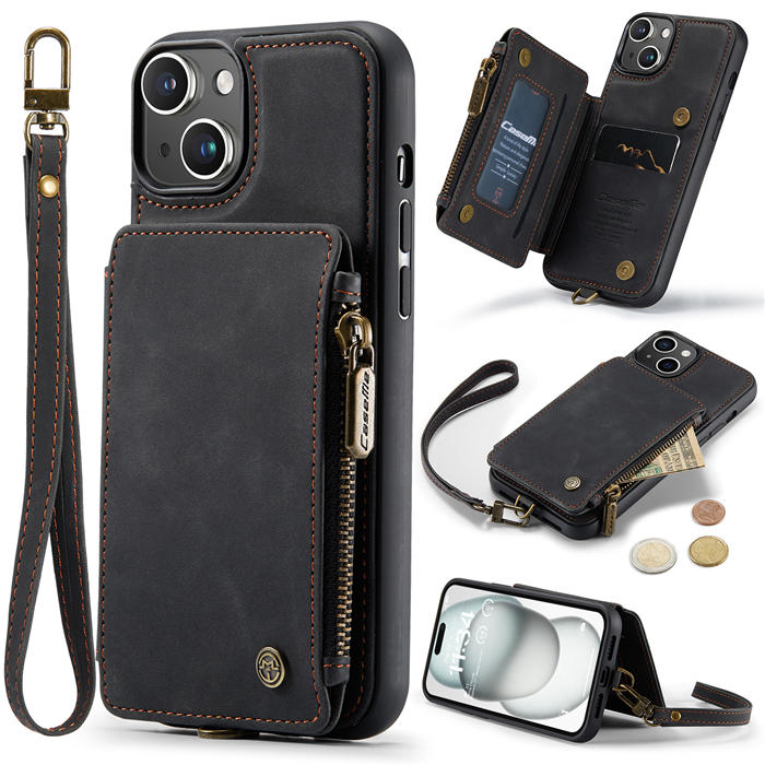 CaseMe iPhone 15 Plus Wallet RFID Blocking Case Black