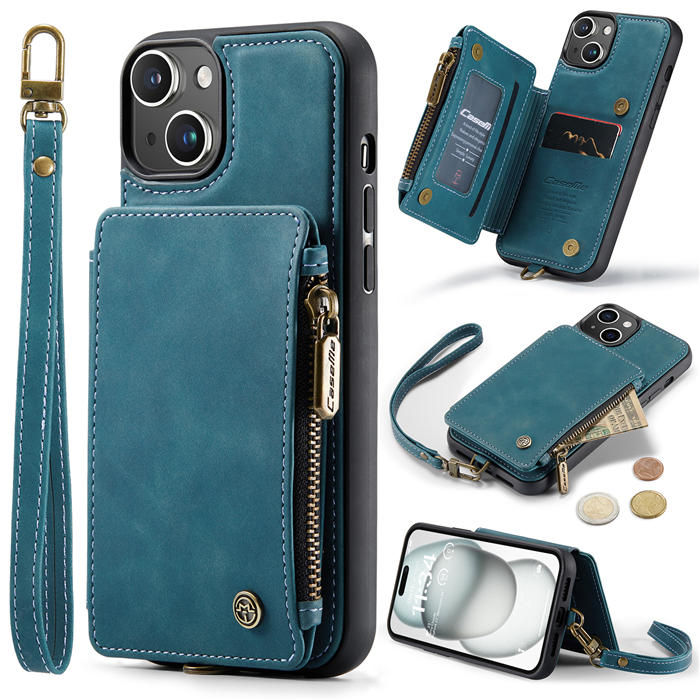 CaseMe iPhone 15 Plus Wallet RFID Blocking Case Blue