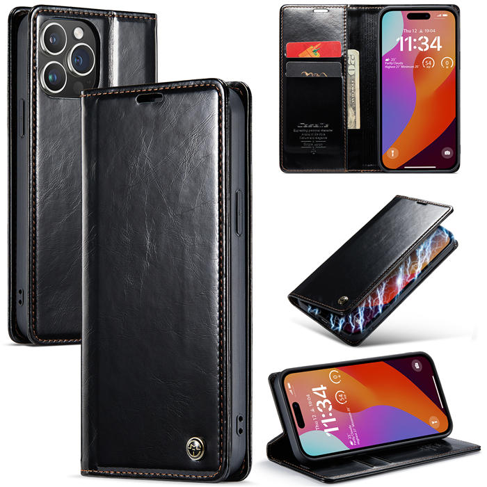 CaseMe iPhone 15 Pro Luxury Wallet Magnetic Case Black - Click Image to Close