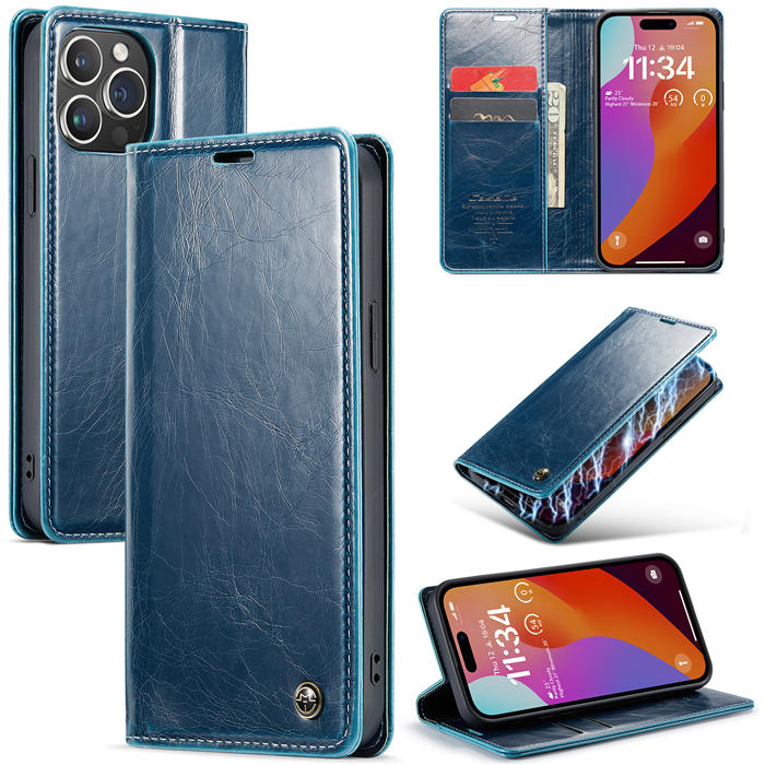 CaseMe iPhone 15 Pro Max Luxury Wallet Magnetic Case Blue - Click Image to Close