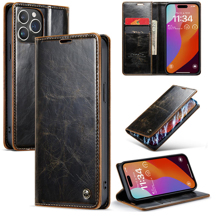 CaseMe iPhone 15 Pro Max Luxury Wallet Magnetic Case Coffee - Click Image to Close