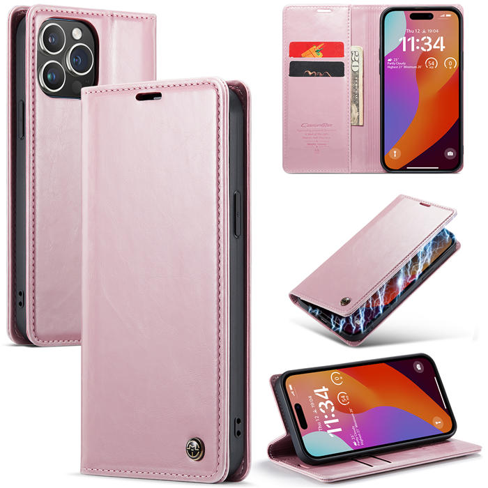 CaseMe iPhone 15 Pro Luxury Wallet Magnetic Case Pink - Click Image to Close