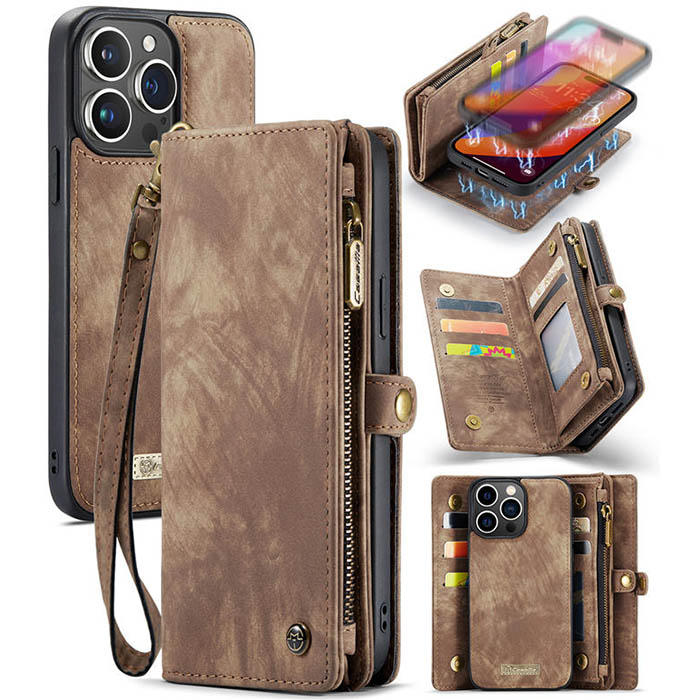 CaseMe iPhone 15 Pro Wallet Case with Wrist Strap Coffee