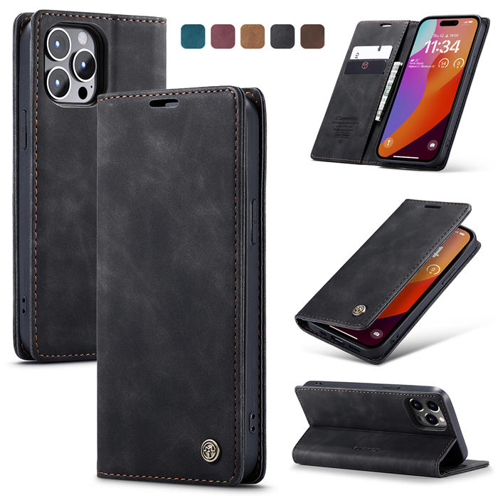 CaseMe iPhone 15 Pro Max Wallet Magnetic Suede Leather Case Black - Click Image to Close