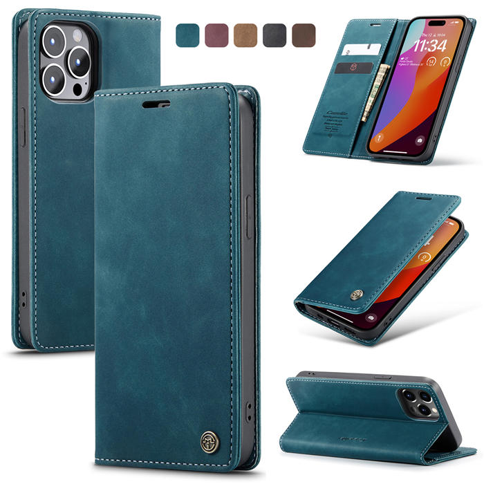 CaseMe iPhone 15 Pro Wallet Magnetic Suede Leather Case Blue - Click Image to Close