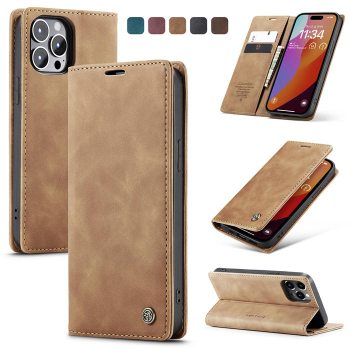 CaseMe iPhone 15 Pro Max Wallet Magnetic Suede Leather Case Brown