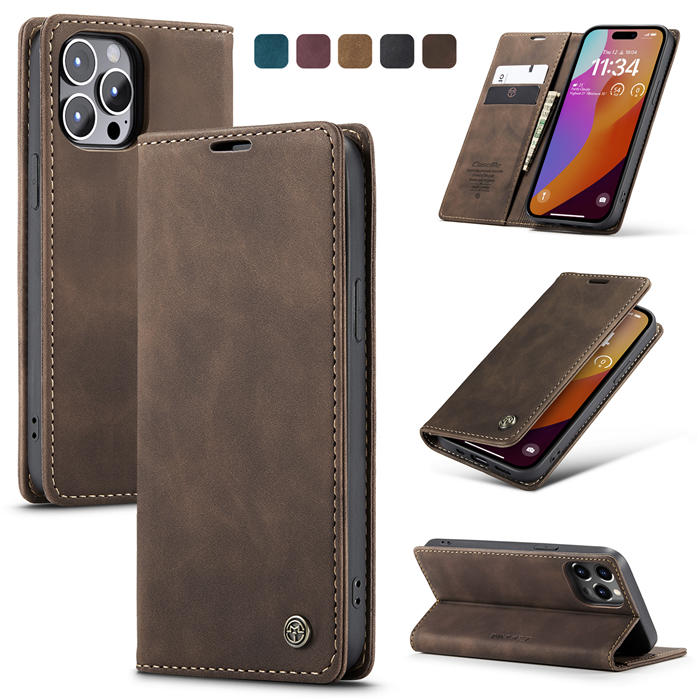 CaseMe iPhone 15 Pro Wallet Magnetic Suede Leather Case Coffee