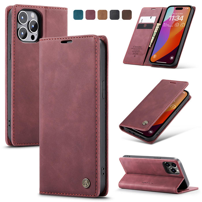 CaseMe iPhone 15 Pro Max Wallet Magnetic Suede Leather Case Red - Click Image to Close