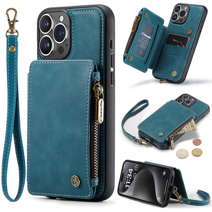 CaseMe iPhone 15 Pro Max Wallet RFID Blocking Case Blue