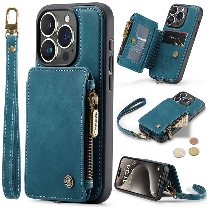 CaseMe iPhone 15 Pro Wallet RFID Blocking Case Blue