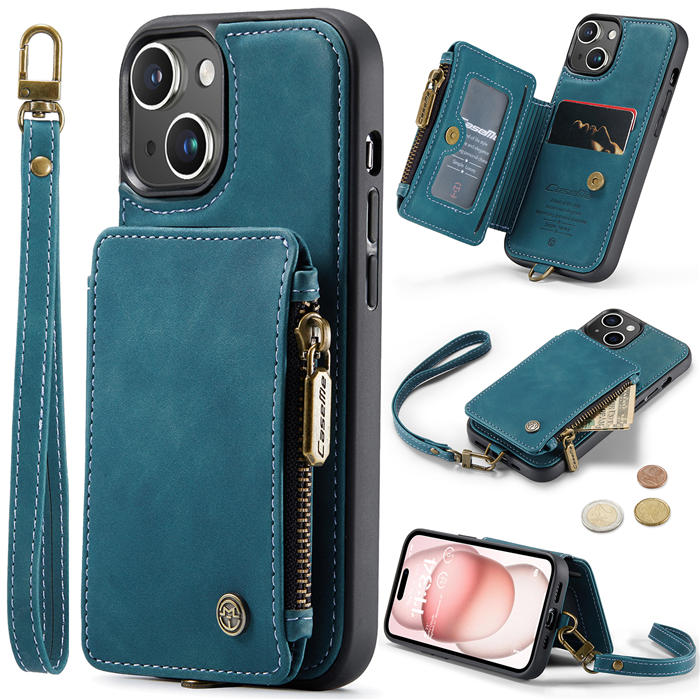 CaseMe iPhone 15 Wallet RFID Blocking Case Blue