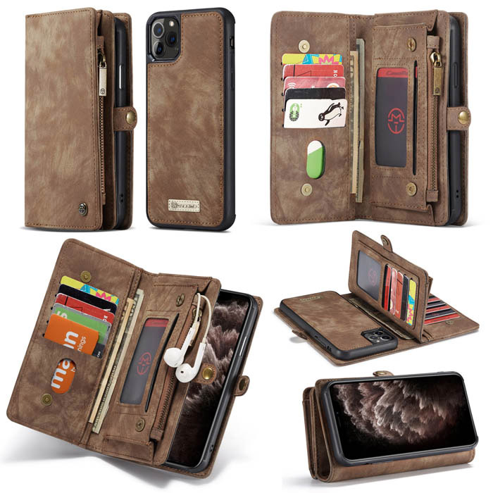 CaseMe iPhone 11 Pro Zipper Wallet Magnetic Folio Case Coffee