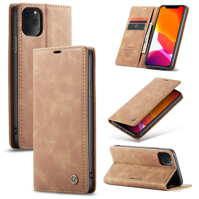 CaseMe iPhone 11 Pro Max Wallet Magnetic Kickstand Case Brown - Click Image to Close