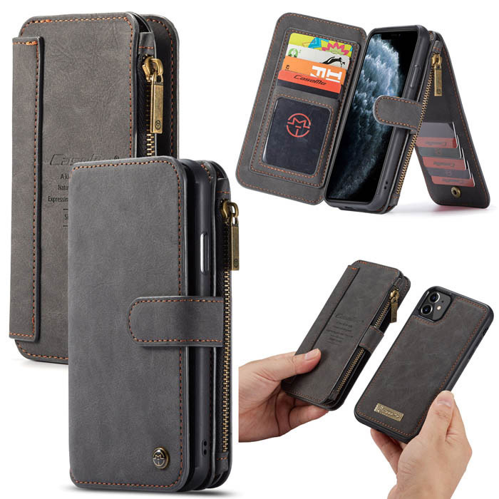 CaseMe iPhone 11 Zipper Wallet Magnetic Flip Case Black