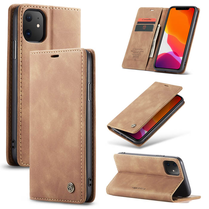 CaseMe iPhone 11 Wallet Kickstand Magnetic Flip Case Brown - Click Image to Close