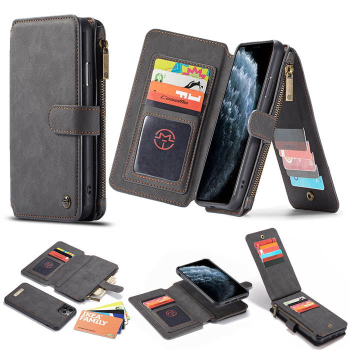 CaseMe iPhone 11 Pro Zipper Wallet Magnetic Flip Case Black