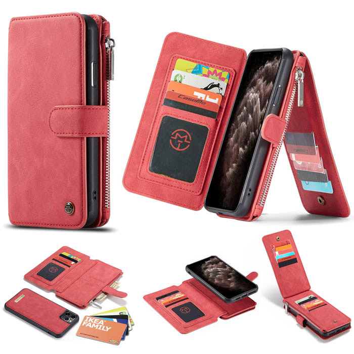 CaseMe iPhone 11 Pro Zipper Wallet Magnetic Detachable Case Red