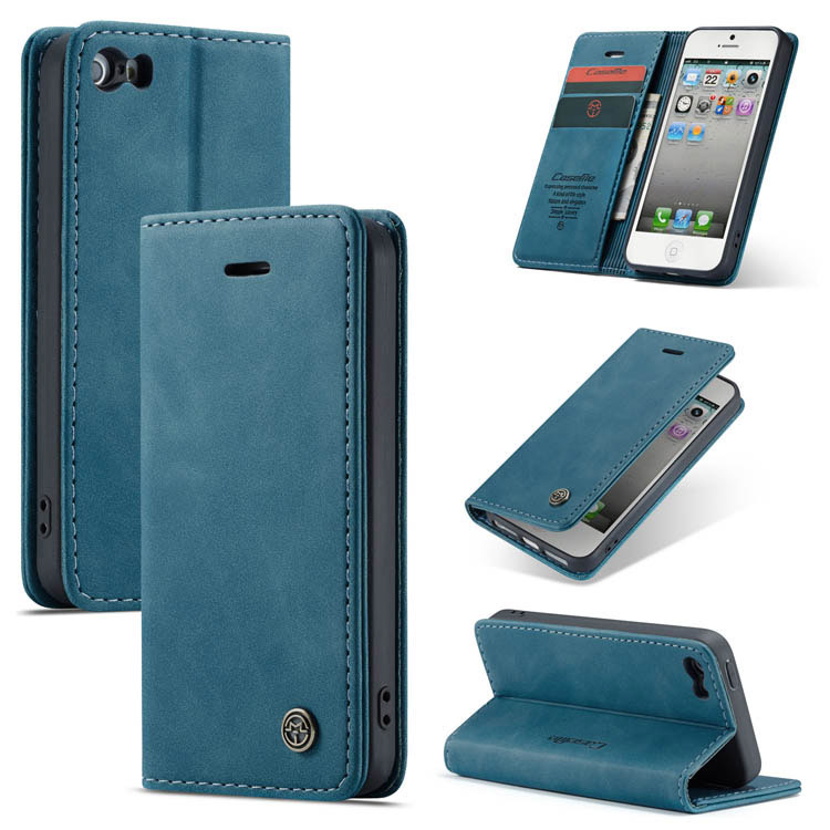 CaseMe iPhone SE/5S Wallet Kickstand Magnetic Flip Case Blue - Click Image to Close