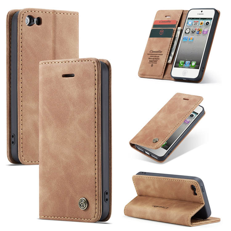 CaseMe iPhone SE/5S Wallet Kickstand Magnetic Flip Case Brown