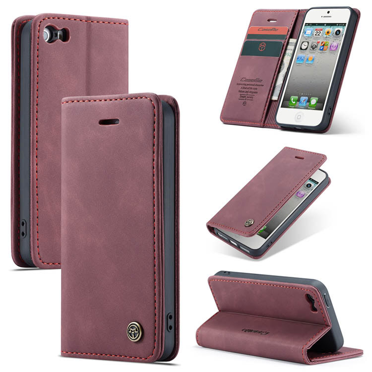 CaseMe iPhone SE/5S Wallet Kickstand Magnetic Flip Case Red