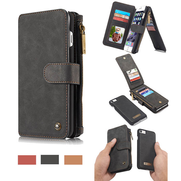 CaseMe iPhone 6S Plus Zipper Wallet Detachable 2 in 1 Flip Case Black
