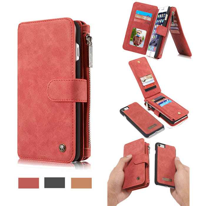 CaseMe iPhone 6 Zipper Wallet Detachable 2 in 1 Flip Case Red