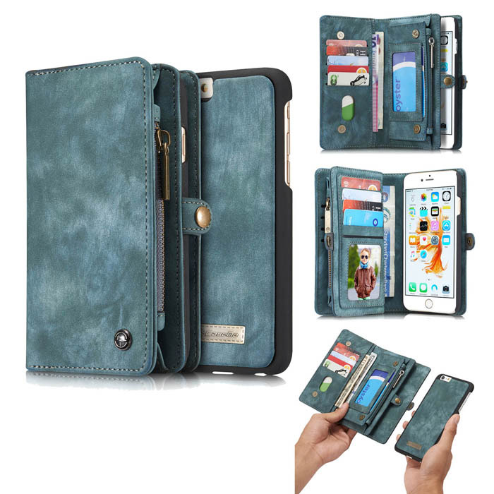 CaseMe iPhone 6S Plus Zipper Wallet Detachable 2 in 1 Case Blue - Click Image to Close