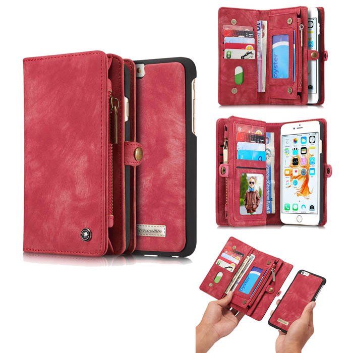 CaseMe iPhone 6S Zipper Wallet Detachable 2 in 1 Case Red - Click Image to Close