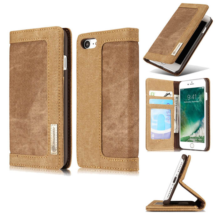 CaseMe iPhone 8 Jeans Leather Stand Wallet Case Brown