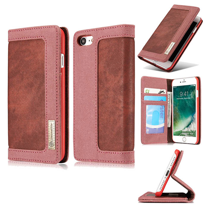 CaseMe iPhone 8 Jeans Leather Stand Wallet Case Red