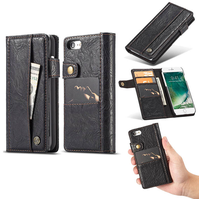 CaseMe iPhone 7 Retro Slot Cards Wallet Leather Case Black