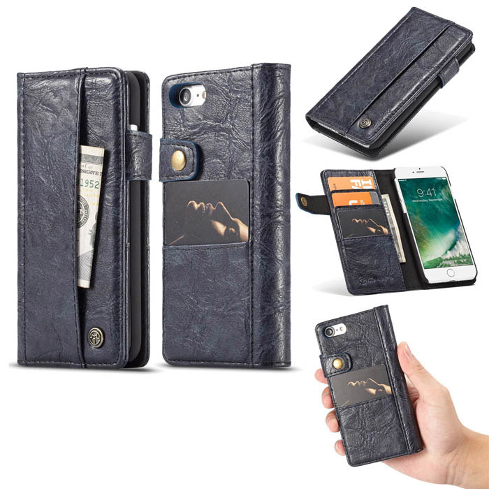 CaseMe iPhone 7 Retro Slot Cards Wallet Leather Case Blue