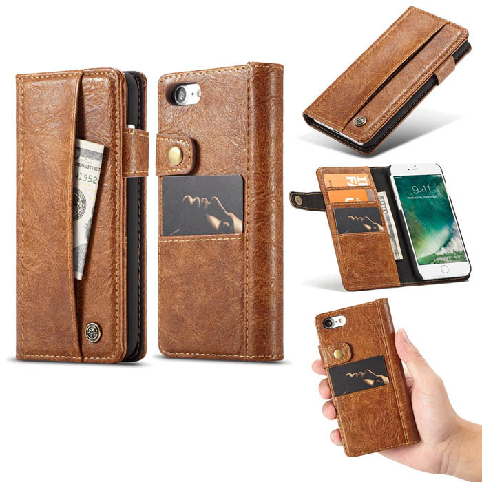 CaseMe iPhone 8 Retro Slot Cards Wallet Leather Case Brown