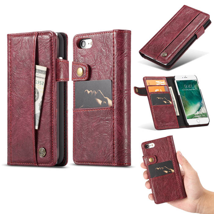 CaseMe iPhone 8 Retro Slot Cards Wallet Leather Case Red