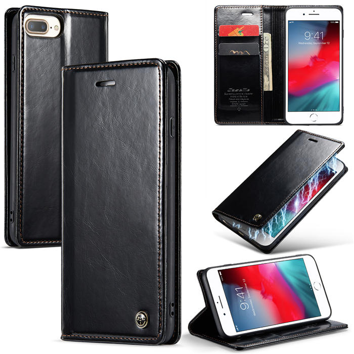 CaseMe iPhone 7 Plus/8 Plus Wallet Kickstand Magnetic Case Black - Click Image to Close