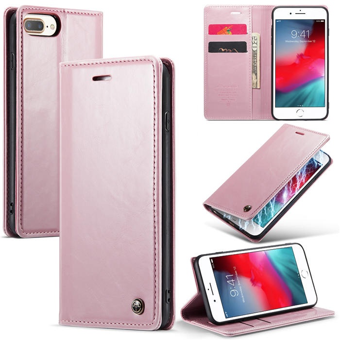 CaseMe iPhone 7 Plus/8 Plus Wallet Kickstand Magnetic Case Pink - Click Image to Close