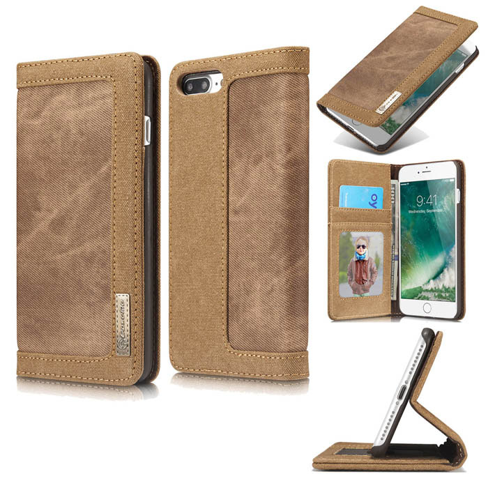 CaseMe iPhone 8 Plus Jeans Leather Stand Wallet Case Brown
